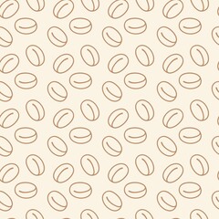 Outline coffee bean pattern in brown on cream background. Minimal and modern design perfect for cafe branding, packaging, fabric, or coffee-themed projects.