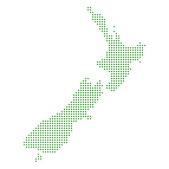 Dotted Map of New Zealand in Green on White Background