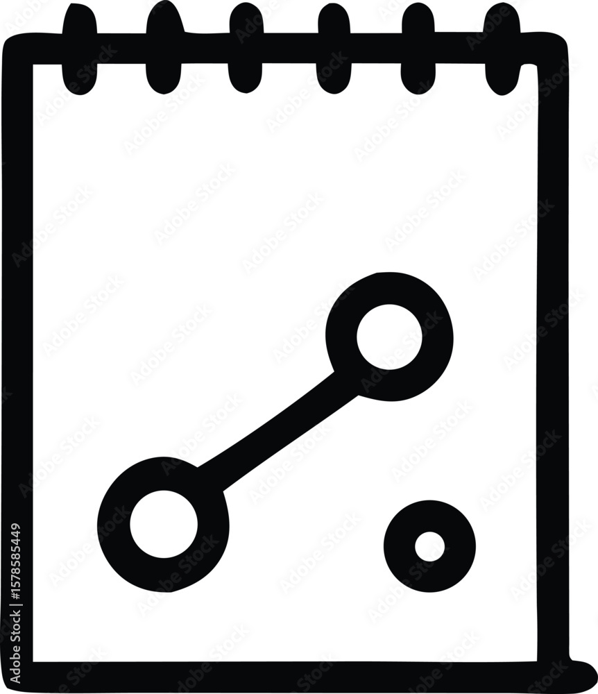 Poster Simple black and white icon representing a strategy or plan on a notepad with connected circles and a separate dot