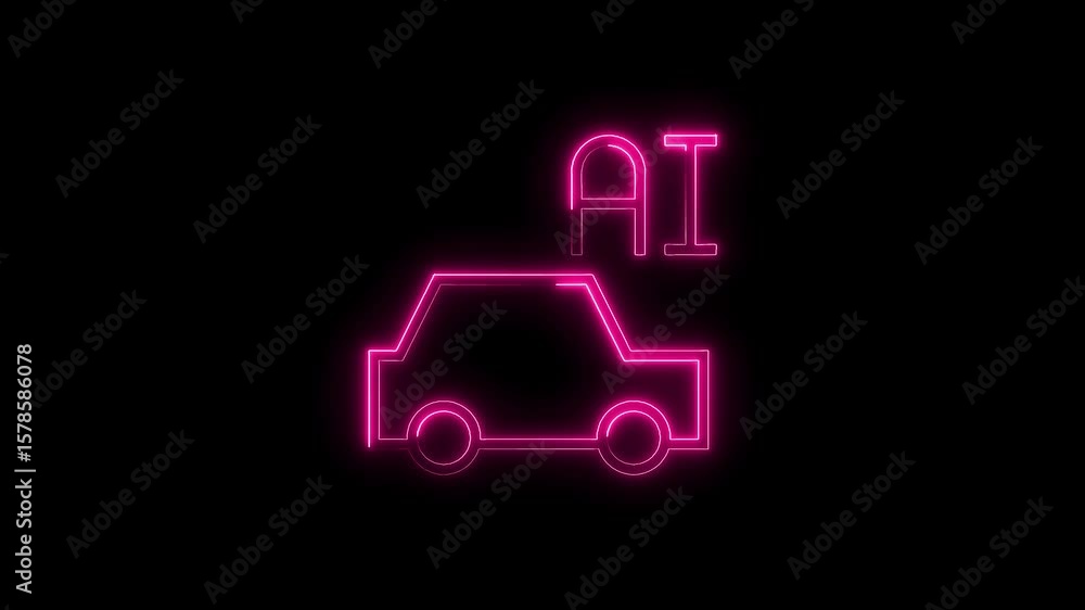 Aufkleber autonomous vehicle technology neon animation with ai text symbol on black background