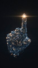 Digital hand formed from glowing particles against a dark background Abstract