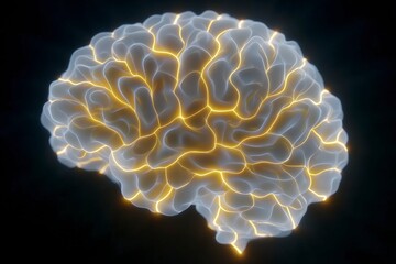 Stylized illustration of a glowing human brain with interconnected neural pathways