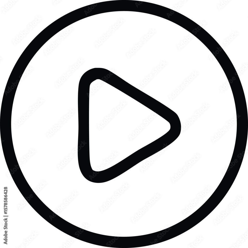 Poster a simple black and white icon featuring a play button symbol enclosed within a circular outline repr