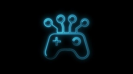 Neon game controller with artificial intelligence brain technology on a dark background - Powered by Adobe