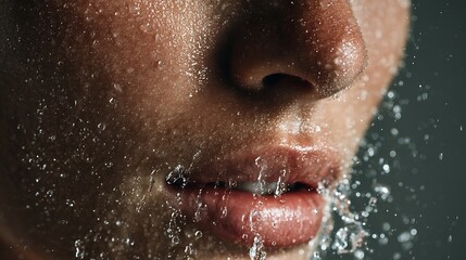 Face with Water Droplets Close Up