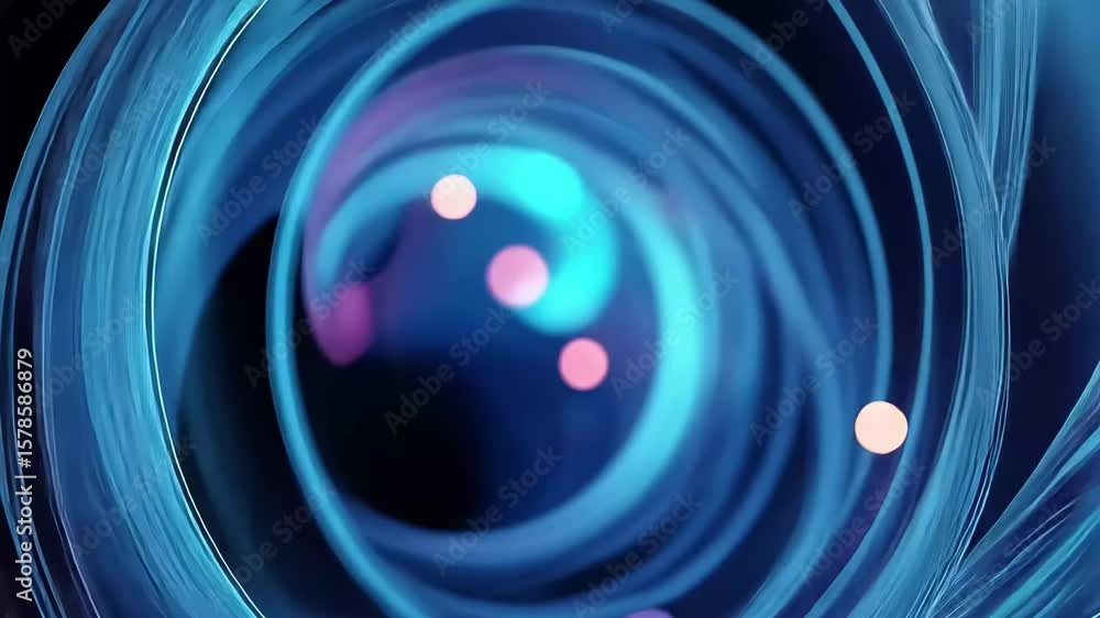 Poster rotating blue glowing gradient lines and shapes create an immersive visual experience, blue glowing 