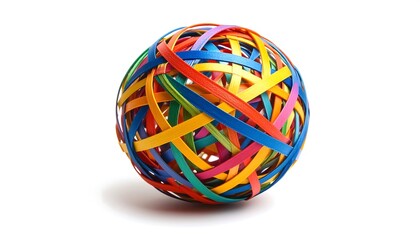 Colorful, interwoven rubber bands forming a sphere