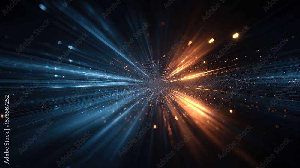 Aufkleber digital technology background with blue and orange lights, glowing digital data streams in the cente