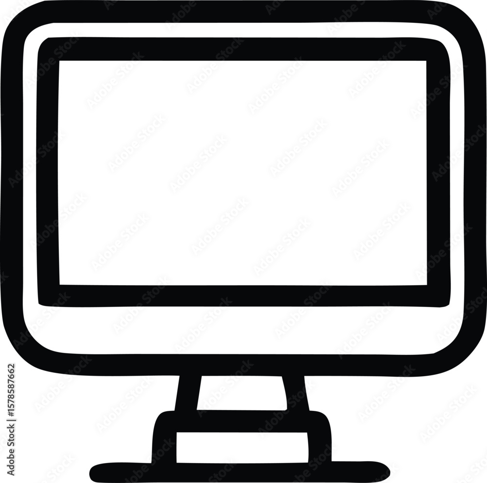 Fototapete Simple black and white outline drawing of a computer monitor on a stand representing technology and digital information display