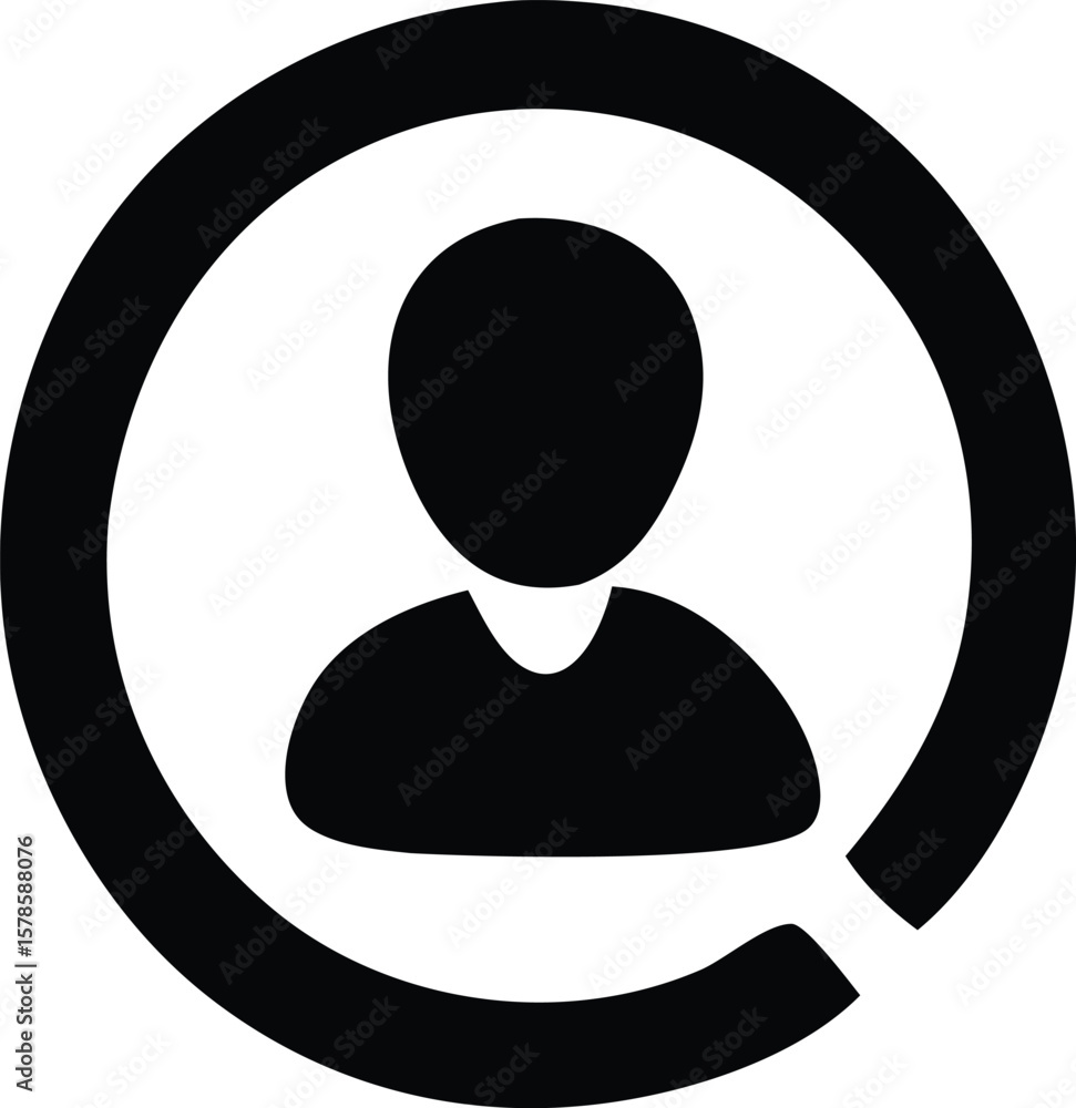 Poster simple black silhouette of a person inside a circular outline with a break in the circle