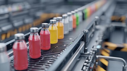 Background of conveyor belt with bottles., no logos, no brands