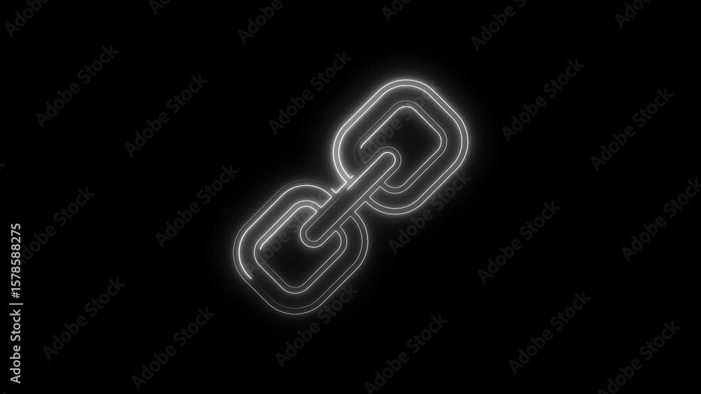 Poster neon glowing chain links animation on black background concept of connection and technology