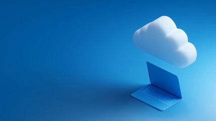 Un nuage au dessus d'un ordinateur sur fond bleu