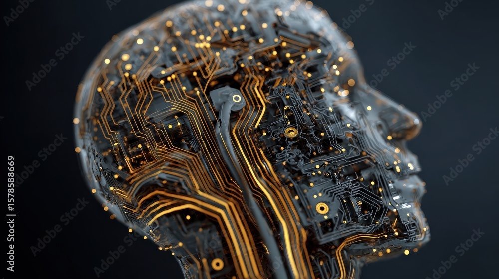 Poster artificial intelligence neural circuit in profile: the future of technology in digital design