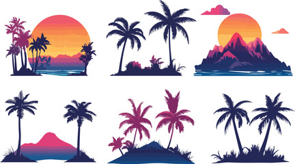 Obraz premium Tropical Sunset Silhouettes Collection Island Palms