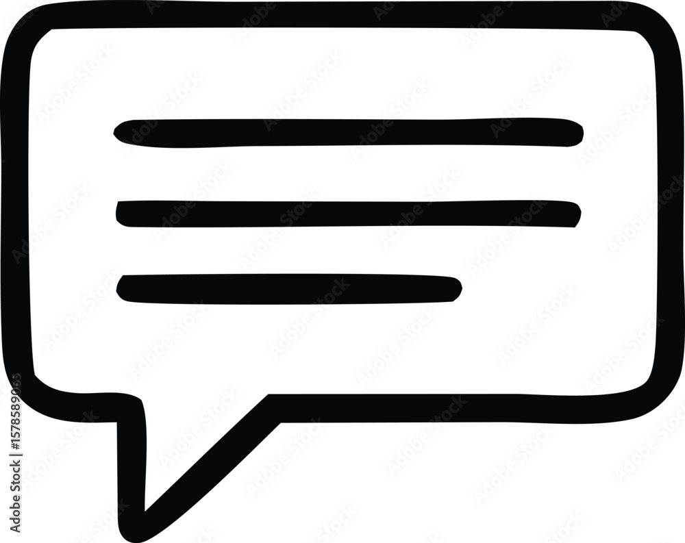 Poster simple hand drawn black speech bubble icon with three horizontal lines representing text or a messag