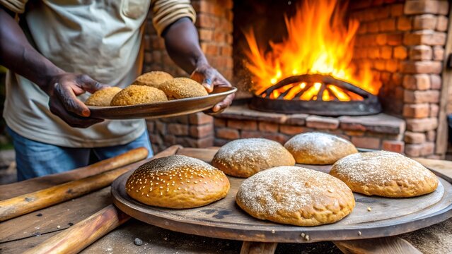 Freshly Baked Bread from Wood Fired Oven Displayed by Baker