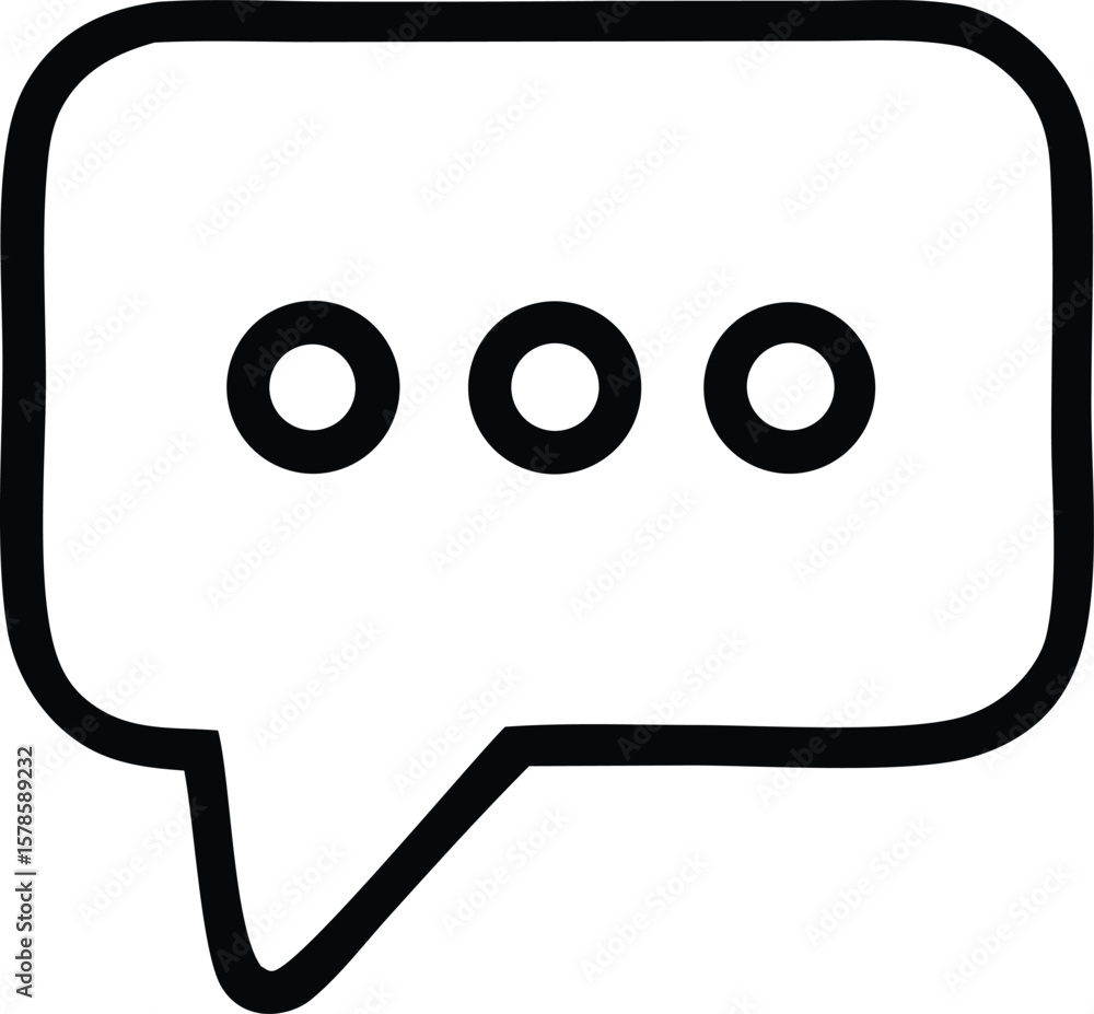 Poster simple black and white outline of a speech bubble with three dots inside representing a pause or ong