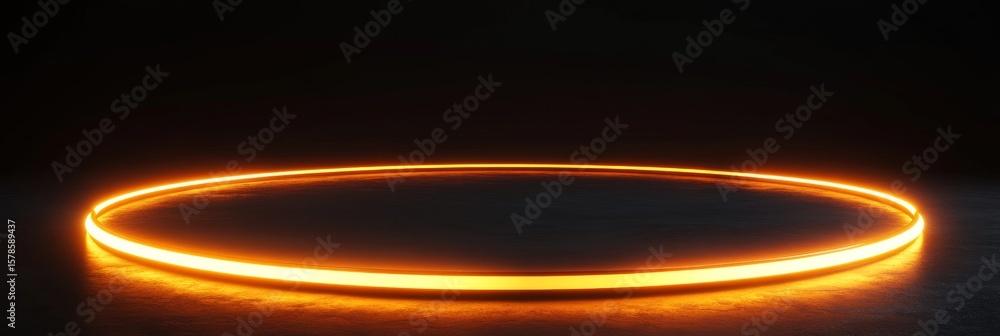 Poster glowing circular light installation on a dark background creating an ambient atmosphere and striking
