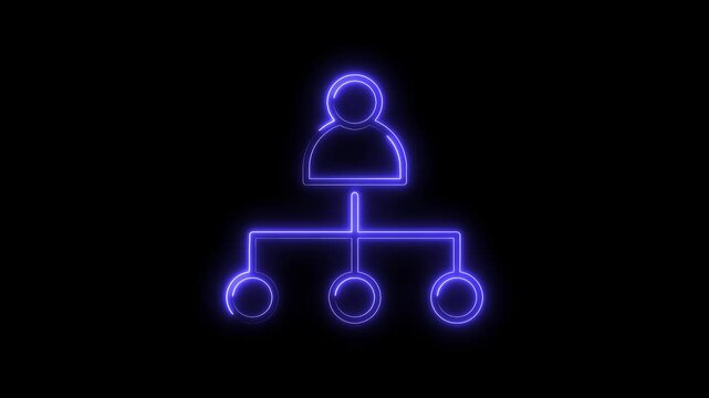 Glowing blue organization chart animated icon network structure hierarchy diagram concept