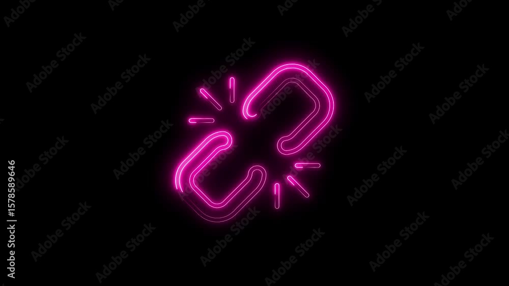 Poster glowing broken link neon icon animation on black background network connection concept