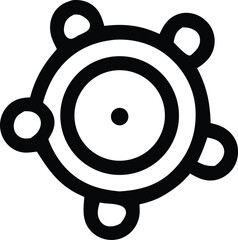 Abstract circular symbol with a central dot and five connected outer loops presented in bold black lines on a white background