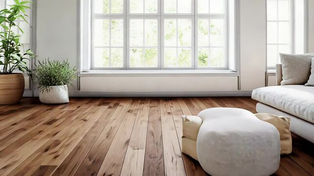 Modern living room with elegant wooden floor and sofa