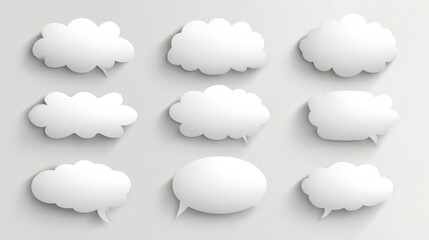 Fototapeta premium White blank retro speech bubbles isolated vector set. Illustration of cloud bubble speech for communication, no logos, no brands