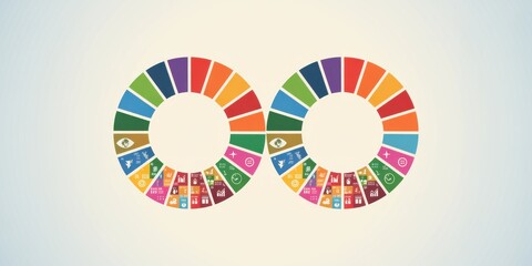 Fototapeta premium Colorful circular infographic representing global goals with diverse icons