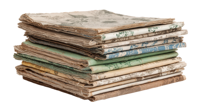 Stack of old calendars for paper recycling background isolated on a Transparent background, PNG file.