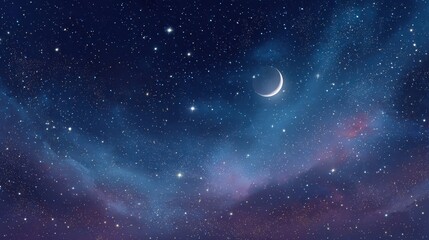 Fototapeta premium Night sky with stars and nebula. Vector illustration. Eps 10, A starry night sky with a crescent moon and tiny glow in the dark stars, AI Generated