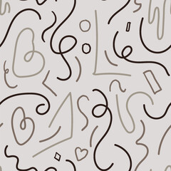 Seamless Abstract Pattern with Shapes and Squiggles suitable for digital, print, or textile applications.