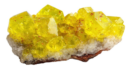 Sulfur bright yellow mineral lump background isolated on a Transparent background, PNG file.
