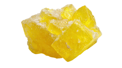Sulfur bright yellow mineral lump background isolated on a Transparent background, PNG file.