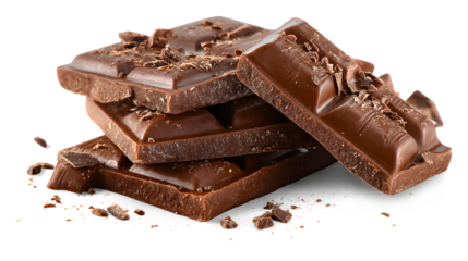 A stack of chocolate bars with chocolate chips on top