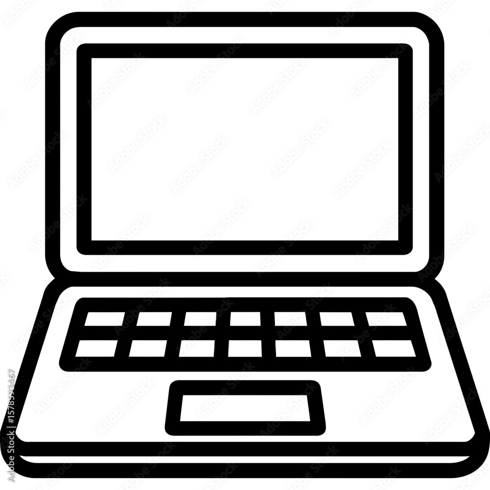 Poster laptop computer open outline icon vector