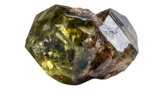 Titanite greenish brown mineral lump background isolated on a Transparent background, PNG file.