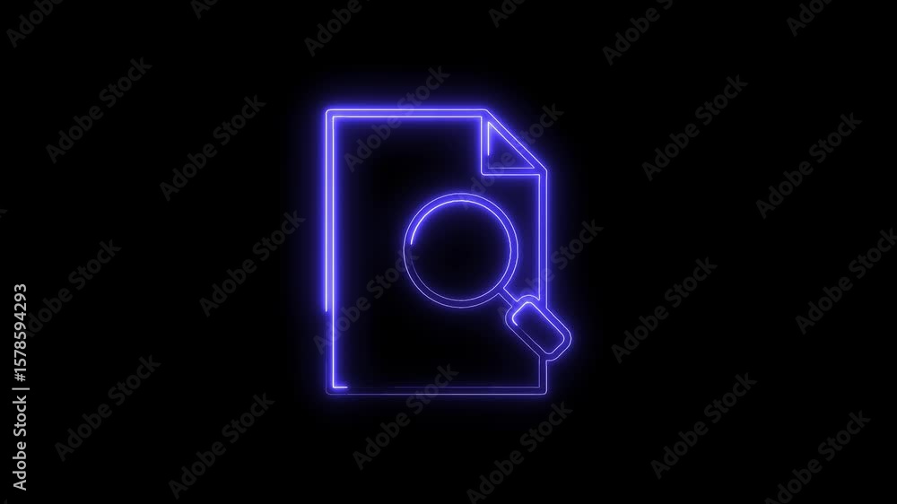 Aufkleber neon document review animation illustrates data analysis and information search processes