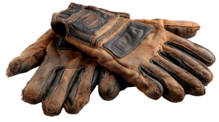 Trail maintenance gloves leather background isolated on a Transparent background, PNG file.