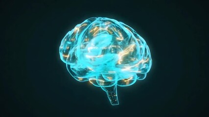 3D Rendered Cyan Brain with Light Trails - Powered by Adobe