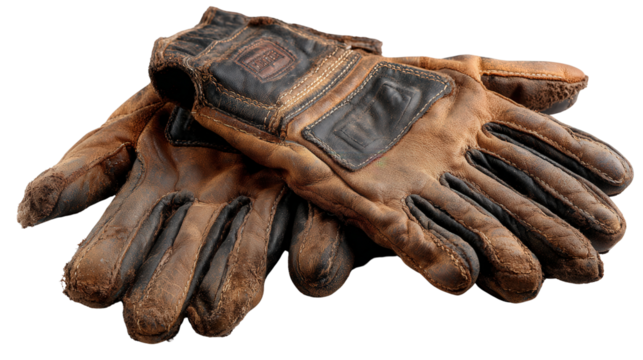 Trail maintenance gloves leather background isolated on a Transparent background, PNG file.