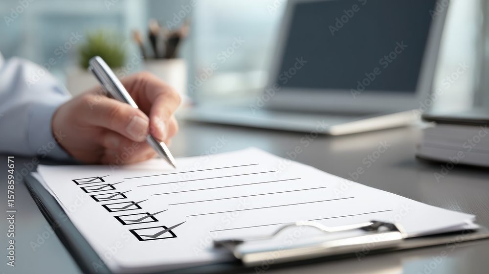 Aufkleber certification audit process with digital checklist in office setting