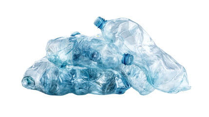 Fototapeta premium Transparent plastic bottles crushed flat, background isolated on a Transparent background, PNG file.