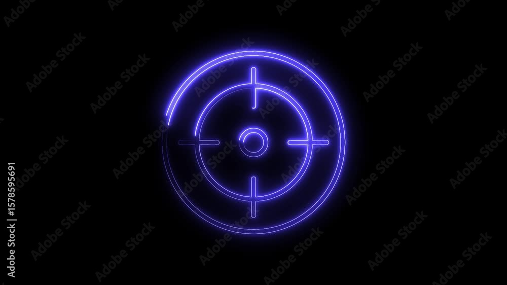 Poster neon target design element animation on black background focus and aim concept