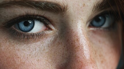 Obraz premium A close-up portrait of a person with bright blue eyes, ideal for use in editorial or commercial contexts