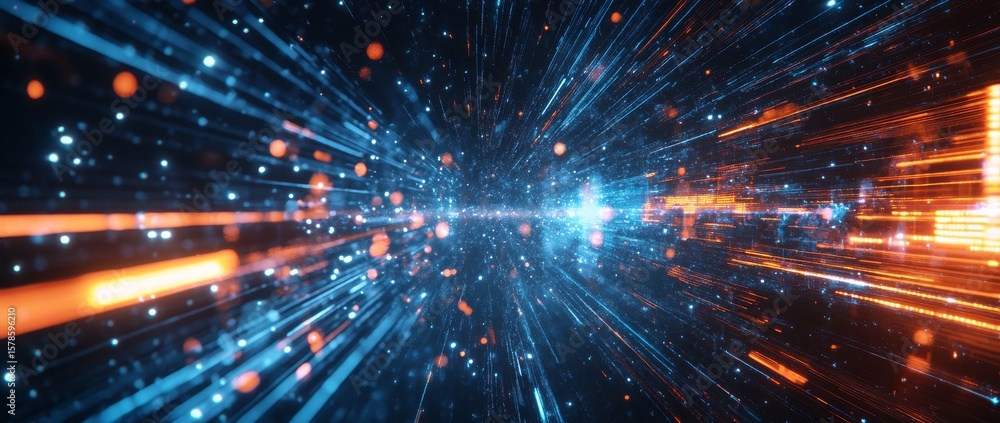 Fototapete Digital abstraction of light rays moving through space, creating a vibrant network of colors and patterns