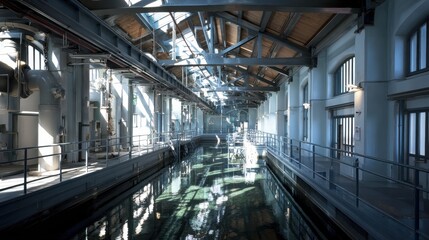 interior of water treatment plant, no logos, no brands