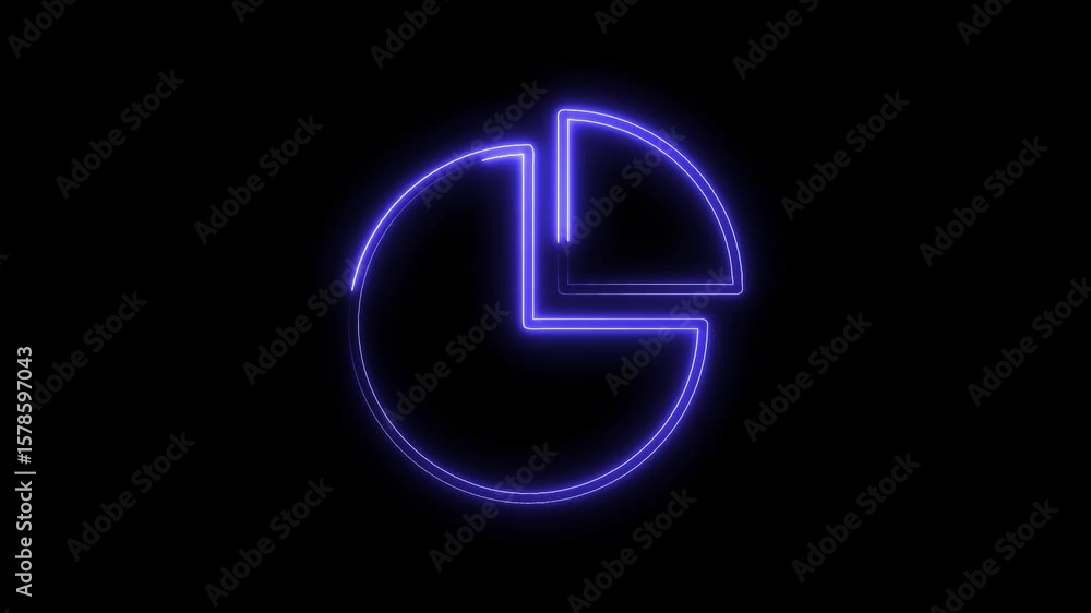 Aufkleber neon pie chart glowing isolated on black background with data presentation concept