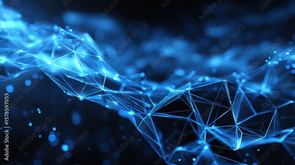 Poster abstract glowing blue polygonal backdrop. technology, innovation and future concept. 3d rendering , 