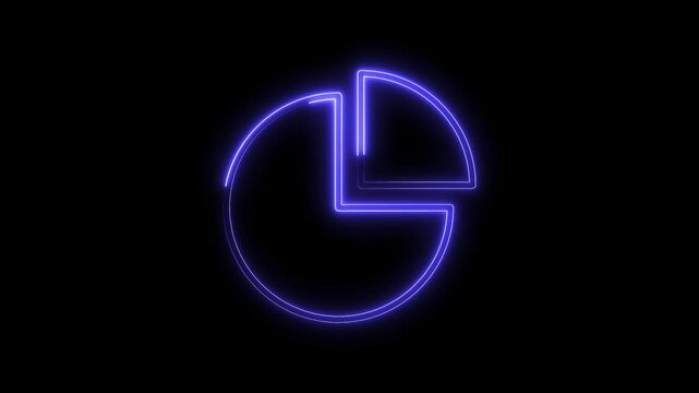 Neon pie chart glowing isolated on black background with data presentation concept